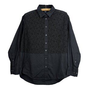 GAP The Big Shirt Lace Front Oversized Button-Down – Black Cotton, Size Small